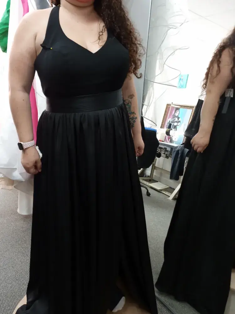 Black V neck evening dress alterations
