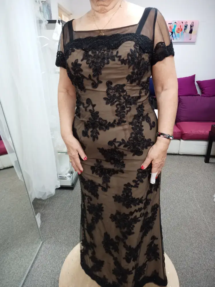 Black lace evening dress alterations