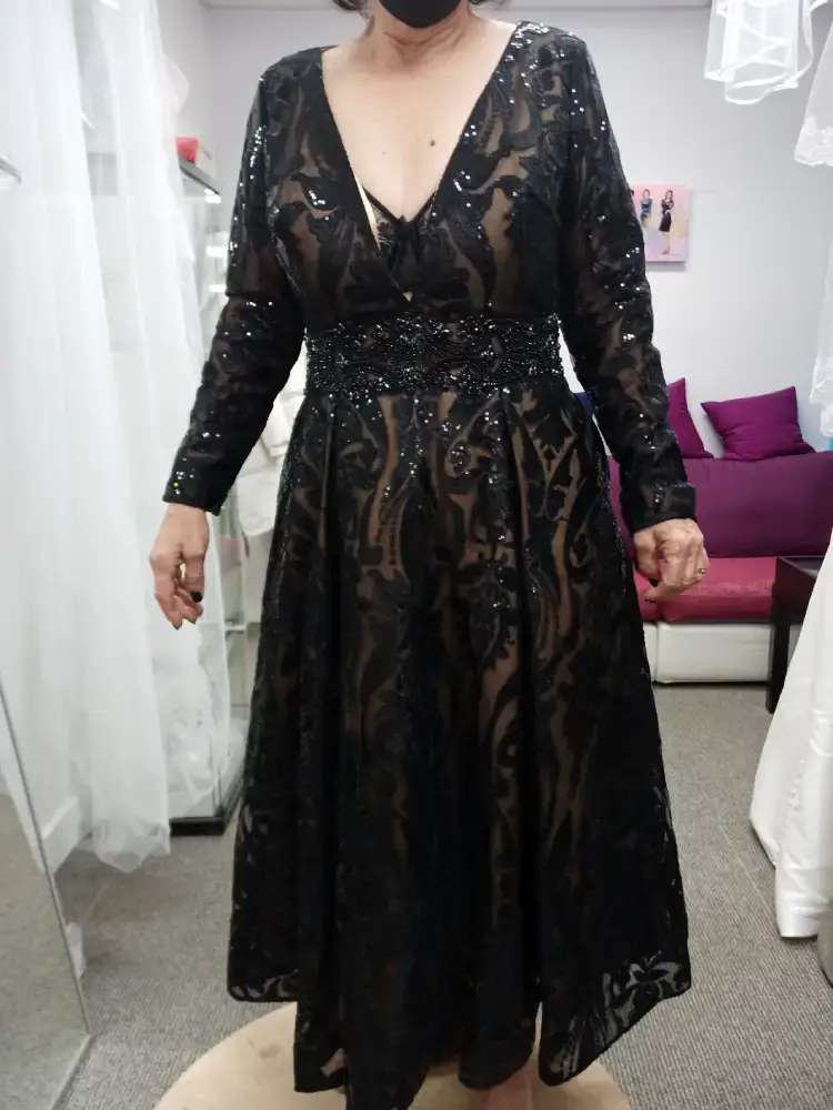 Black sequin evening dress alterations